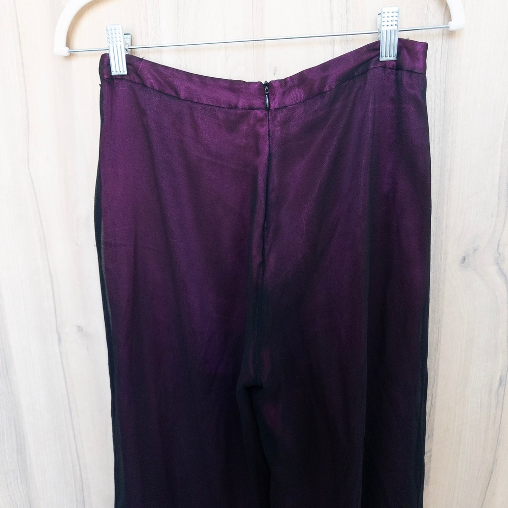 Vintage Cache Womens Silk Pants 2 Black Pink Mesh Overlay Wide Leg Whimsigoth - Picture 6 of 9